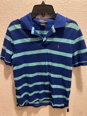 Ralph Lauren Blue & Mint Stripe Polo with Red Pony Embroidery